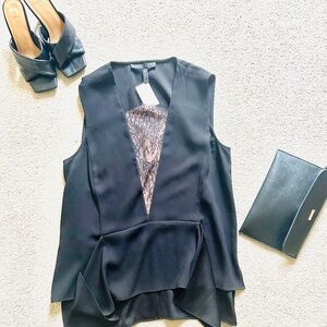 BCBGMAXAZRIA black V neck pullover peplum blouse business casual